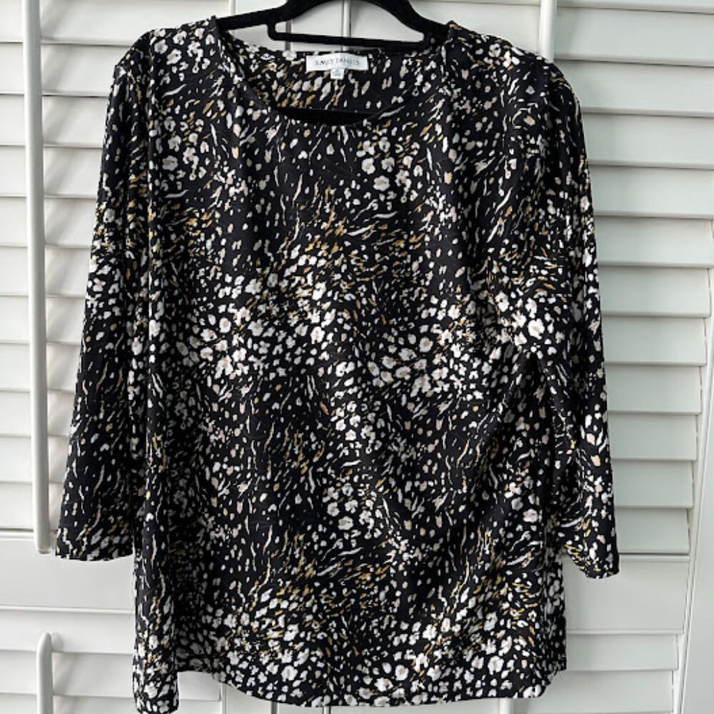 Black, gold and white woman's top